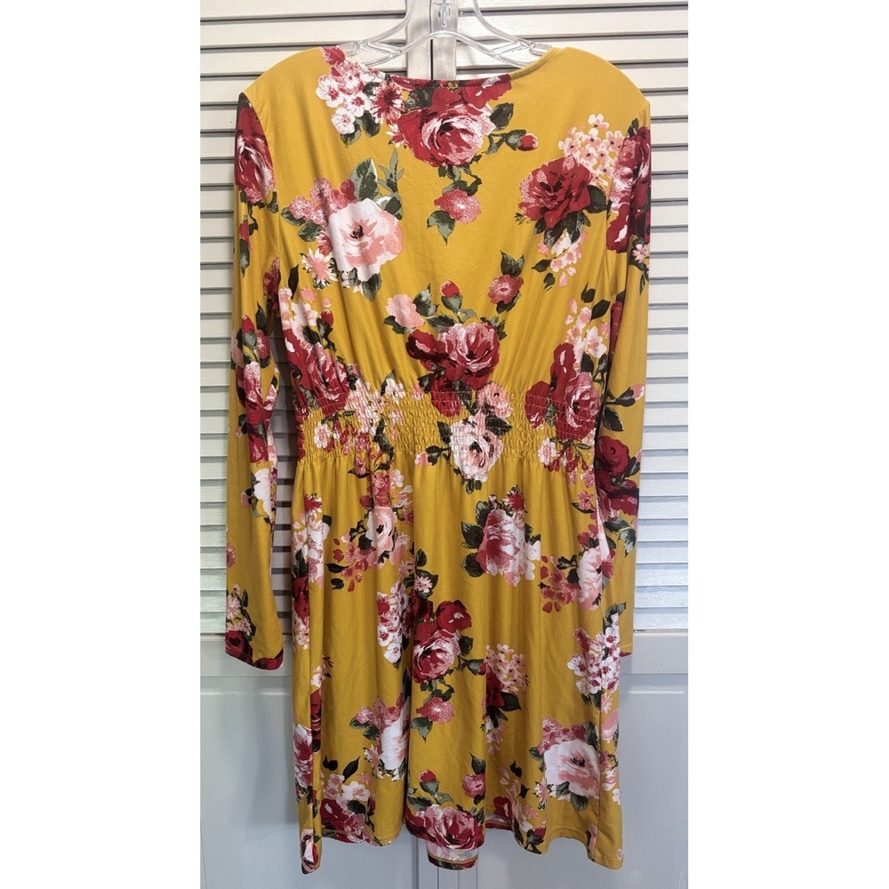 NOBO Floral Scoop/Tie Neck Smocked Waist Size XL Long Sleeve Summer Colorful - Picture 5 of 7